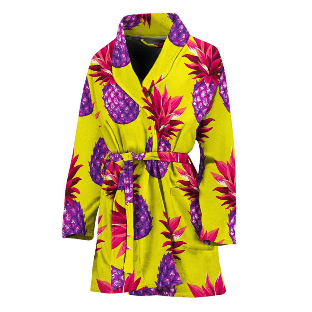 Purple EDM Pineapple Pattern Print Women's Bathrobe