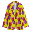 Purple EDM Pineapple Pattern Print Women's Blazer