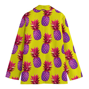 Purple EDM Pineapple Pattern Print Women's Blazer