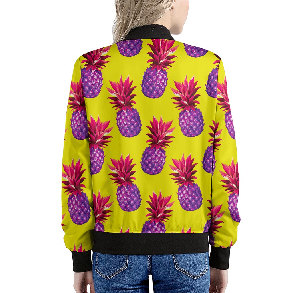 Purple EDM Pineapple Pattern Print Women's Bomber Jacket