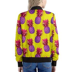 Purple EDM Pineapple Pattern Print Women's Bomber Jacket