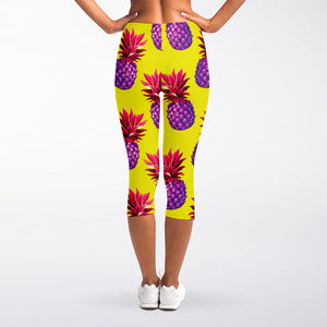 Purple EDM Pineapple Pattern Print Women's Capri Leggings