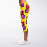 Purple EDM Pineapple Pattern Print Women's Capri Leggings