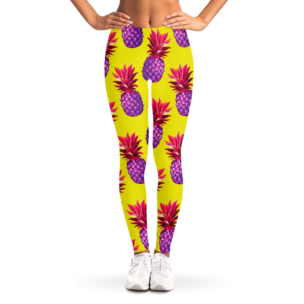 Purple EDM Pineapple Pattern Print Women's Leggings