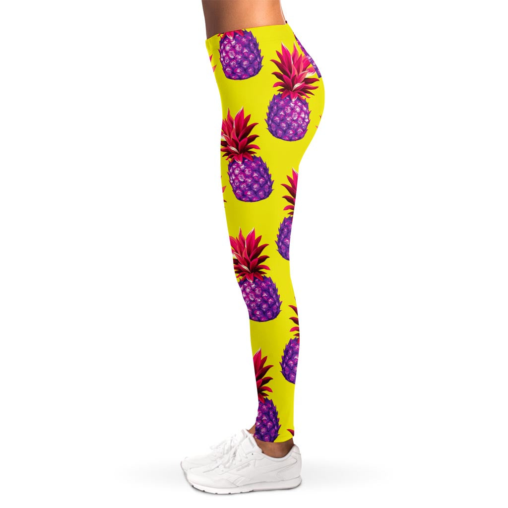 Purple EDM Pineapple Pattern Print Women's Leggings