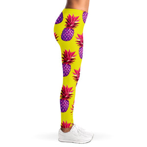 Purple EDM Pineapple Pattern Print Women's Leggings