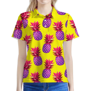 Purple EDM Pineapple Pattern Print Women's Polo Shirt