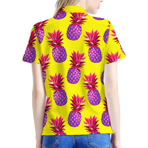 Purple EDM Pineapple Pattern Print Women's Polo Shirt