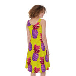 Purple EDM Pineapple Pattern Print Women's Sleeveless Dress