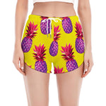 Purple EDM Pineapple Pattern Print Women's Split Running Shorts
