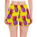 Purple EDM Pineapple Pattern Print Women's Split Running Shorts