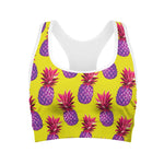 Purple EDM Pineapple Pattern Print Women's Sports Bra