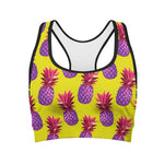 Purple EDM Pineapple Pattern Print Women's Sports Bra