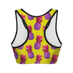 Purple EDM Pineapple Pattern Print Women's Sports Bra
