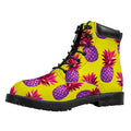 Purple EDM Pineapple Pattern Print Padded Collar Lace Up Boots