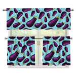 Purple Eggplant Pattern Print 3 Piece Kitchen Curtains