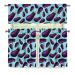 Purple Eggplant Pattern Print 3 Piece Kitchen Curtains