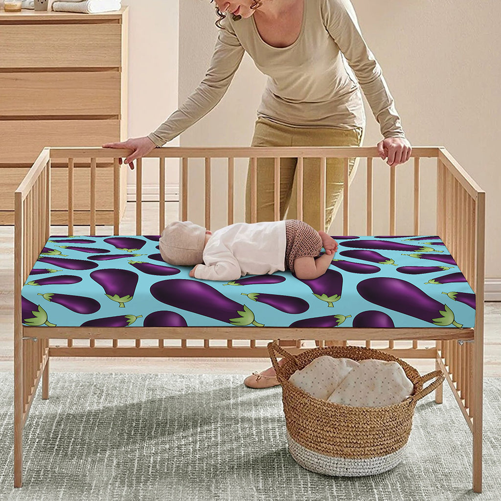 Purple Eggplant Pattern Print Baby Crib Sheet