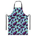 Purple Eggplant Pattern Print Bib Apron With Pocket