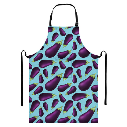 Purple Eggplant Pattern Print Bib Apron With Pocket