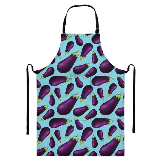Purple Eggplant Pattern Print Bib Apron With Pocket
