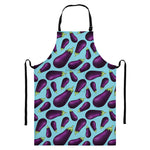 Purple Eggplant Pattern Print Bib Apron With Pocket