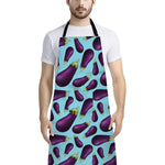 Purple Eggplant Pattern Print Bib Apron With Pocket