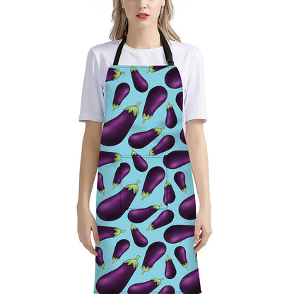 Purple Eggplant Pattern Print Bib Apron With Pocket