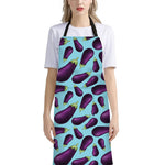 Purple Eggplant Pattern Print Bib Apron With Pocket