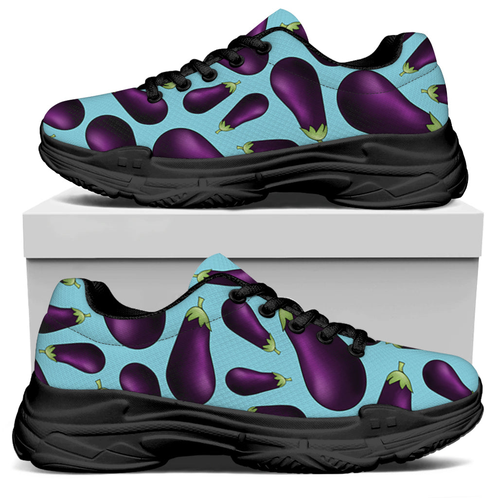 Purple Eggplant Pattern Print Black Chunky Shoes