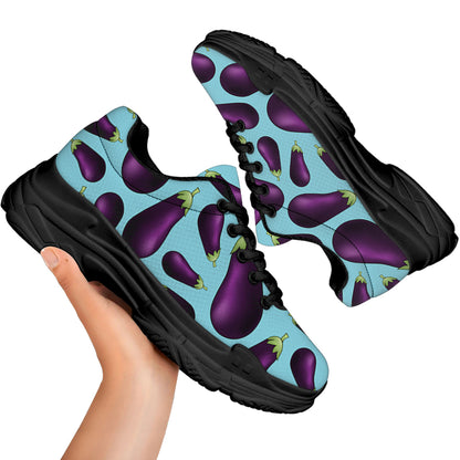 Purple Eggplant Pattern Print Black Chunky Shoes