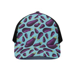 Purple Eggplant Pattern Print Black Mesh Trucker Cap