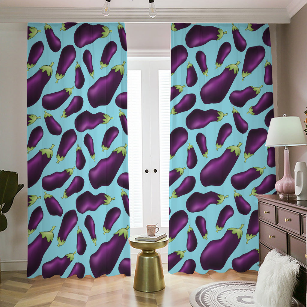 Purple Eggplant Pattern Print Blackout Pencil Pleat Curtains