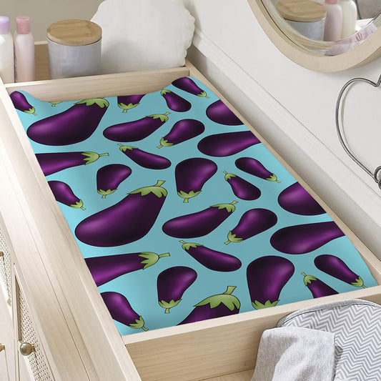 Purple Eggplant Pattern Print Changing Pad Cover