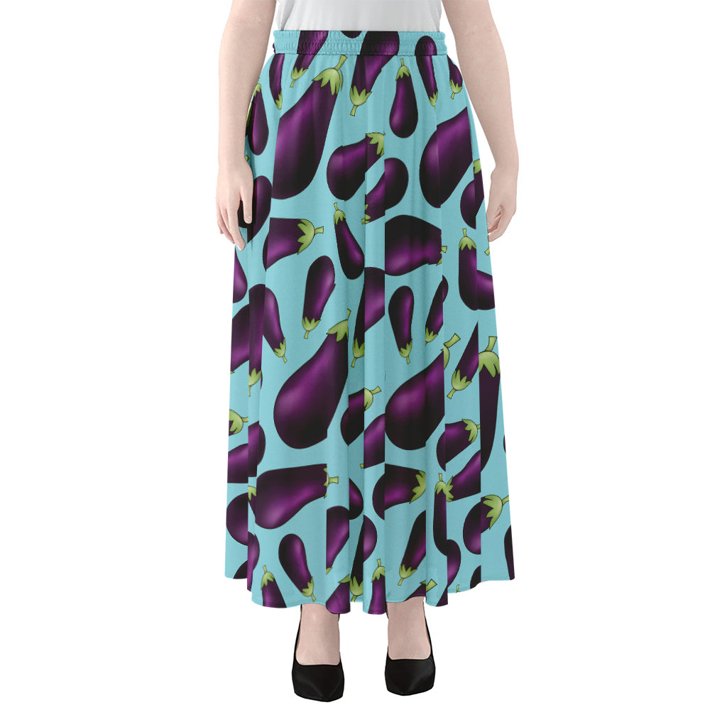 Purple Eggplant Pattern Print Chiffon Maxi Skirt