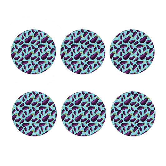 Purple Eggplant Pattern Print Coaster Set