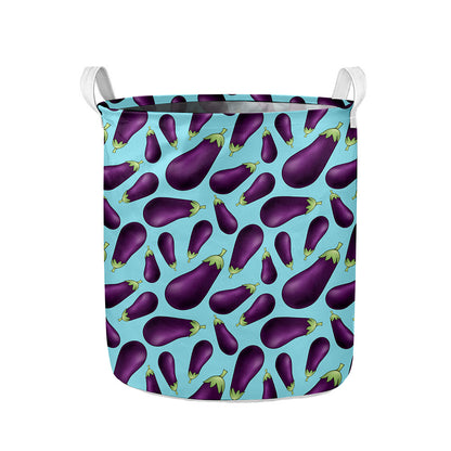 Purple Eggplant Pattern Print Collapsible Laundry Basket