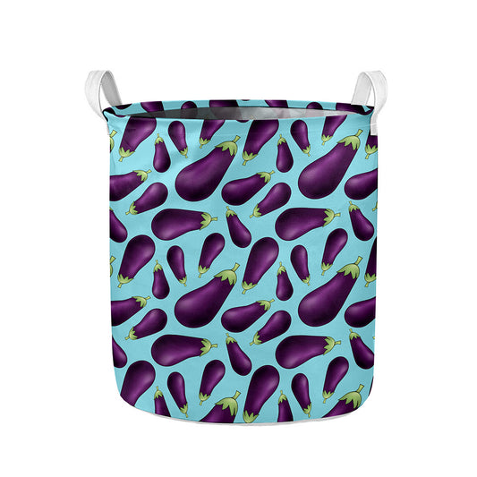 Purple Eggplant Pattern Print Collapsible Laundry Basket