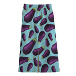 Purple Eggplant Pattern Print Cotton Front Slit Maxi Skirt