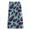 Purple Eggplant Pattern Print Cotton Front Slit Maxi Skirt