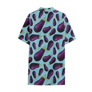 Purple Eggplant Pattern Print Cotton Hawaiian Shirt