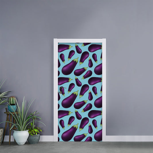 Purple Eggplant Pattern Print Door Sticker