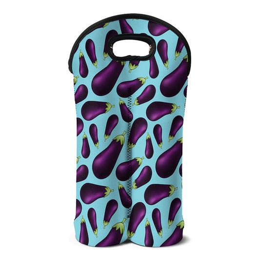 Purple Eggplant Pattern Print Double Neoprene Wine Tote