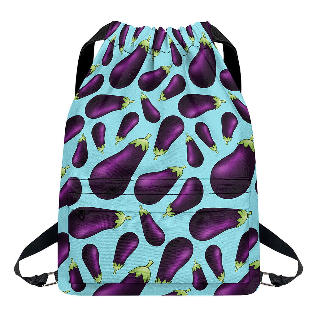 Purple Eggplant Pattern Print Drawstring Backpack