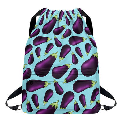 Purple Eggplant Pattern Print Drawstring Backpack