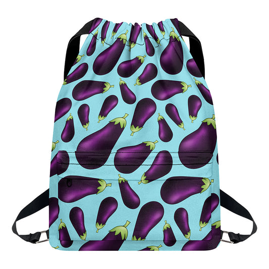 Purple Eggplant Pattern Print Drawstring Backpack
