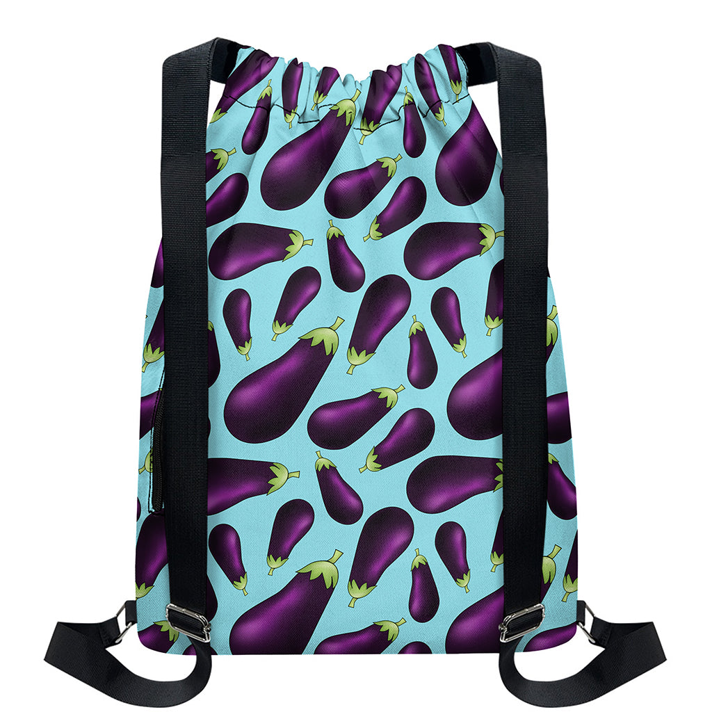 Purple Eggplant Pattern Print Drawstring Backpack