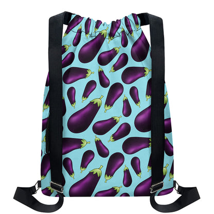 Purple Eggplant Pattern Print Drawstring Backpack