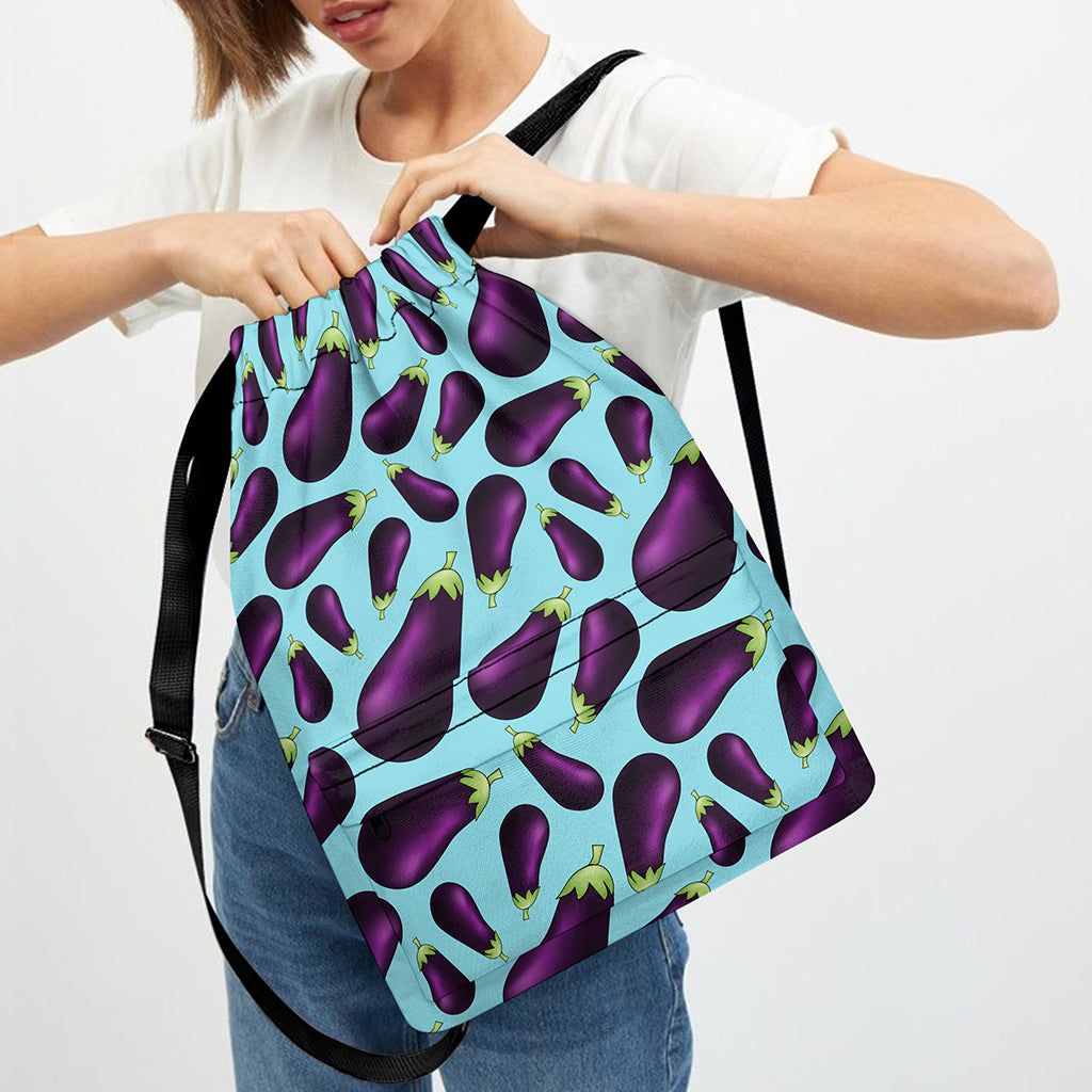 Purple Eggplant Pattern Print Drawstring Backpack
