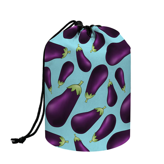 Purple Eggplant Pattern Print Drawstring Makeup Bag